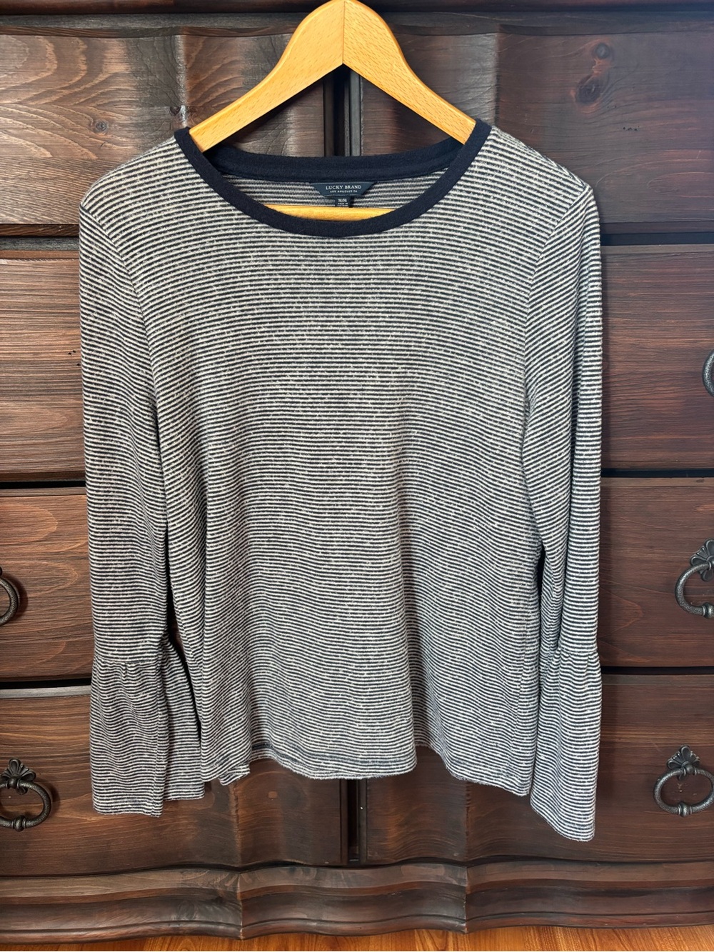 Women’s Lucky Brand Striped Bell Sleeve Top, Size Medium